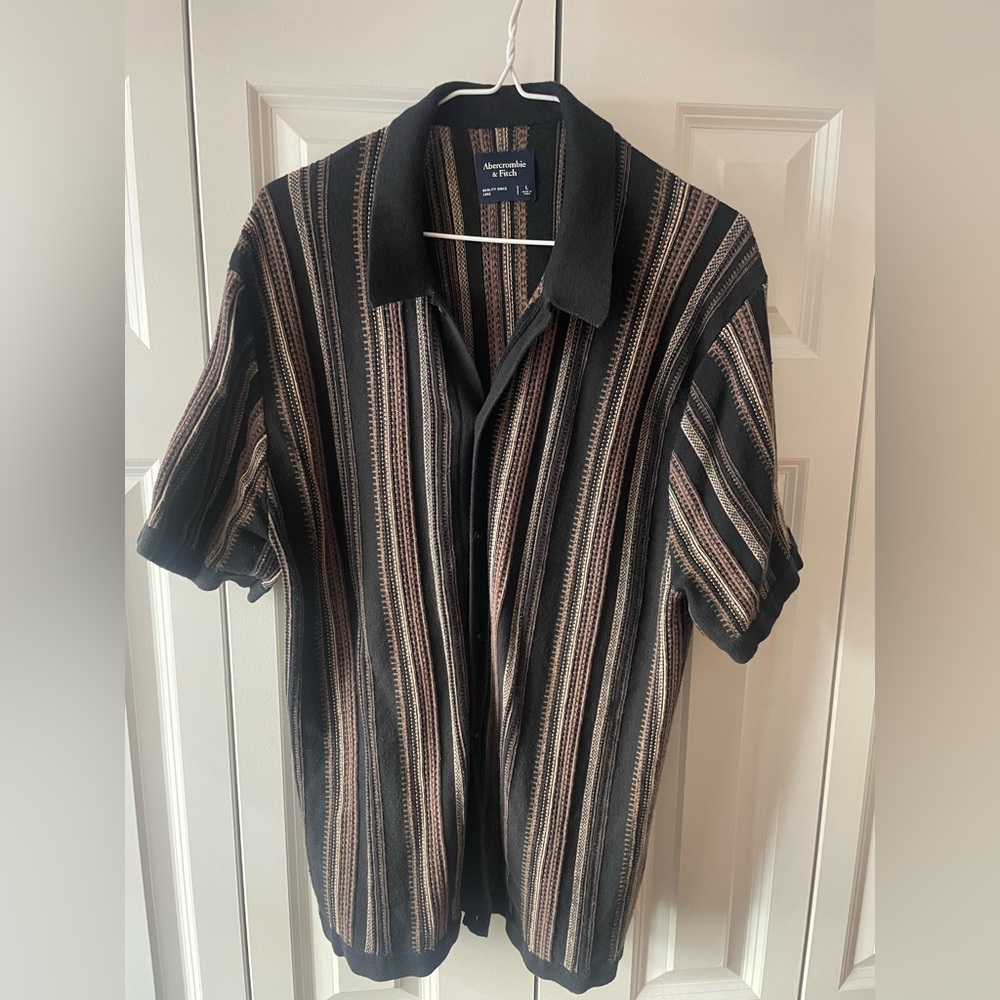 Abercrombie & Fitch Knit Polo Black with multicolored piping Large
